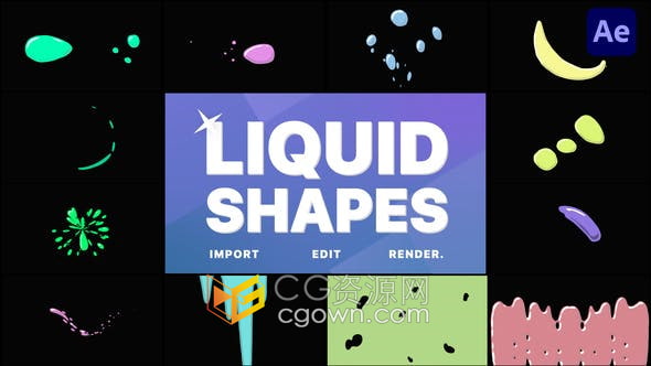 AE模板-流动卡通元素液体飞溅风格彩色水滴特效动画