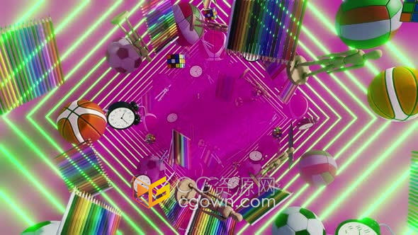 視頻素材-用于教育電影學校場景動畫片段標題徽標學習元素背景