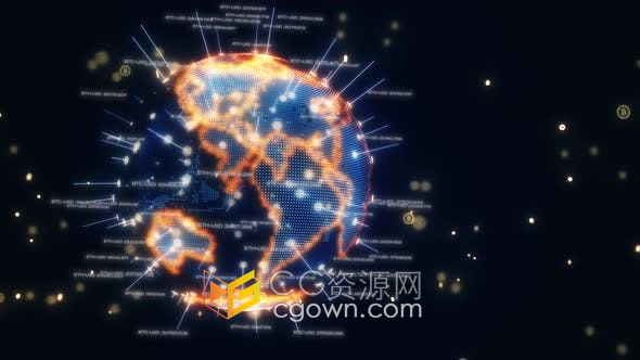 視頻素材-比特幣星球抽象技術背景計算機加密數字網絡電子科技主題