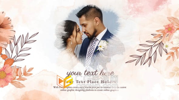 AE模板-水彩晕染花卉摇曳动画效果制作唯美浪漫婚礼视频开场家庭相册