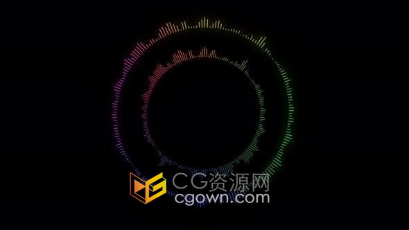 視頻素材-彩色音頻頻譜均衡器音樂可視化兩個圓圈圖形動畫
