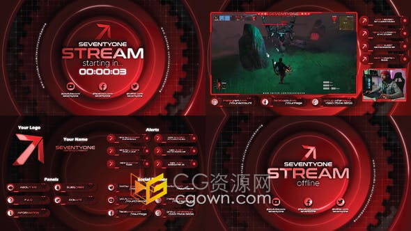 AE模板-视频直播CS反恐精英电子竞技游戏流媒体包装动画