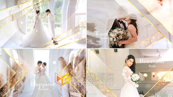 AE模板-優(yōu)雅圖形遮罩粒子婚禮幻燈片浪漫婚紗照片相冊(cè)視頻