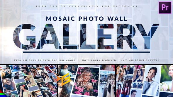 AE模板-马赛克照片墙散景动画效果展示电影名人堂摄影作品标志片头
