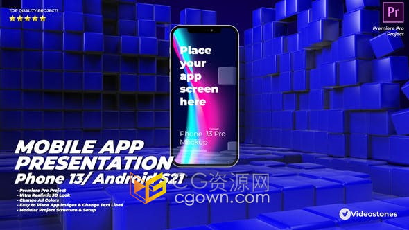 PR模板-3d Phone 13 Pro 和 Android S21 设备模型App移动应用程序宣传视频