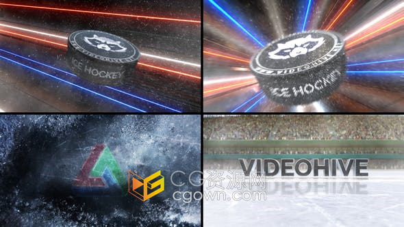AE模板-3D冰球曲棍球标志展示冬季体育项目霜冻玻璃面冰面LOGO片头