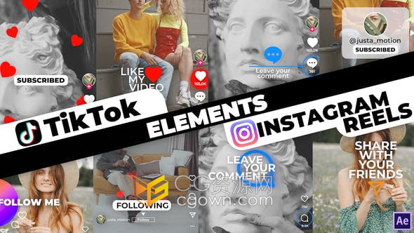 AE模板TikTok抖音instagram手机移动端社交网络小视频标题元素