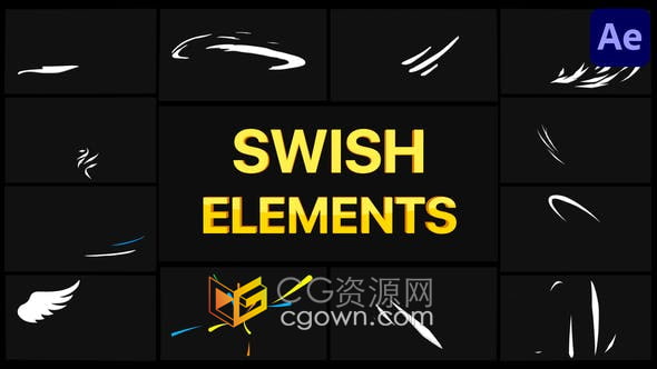 AE模板-卡通多彩發(fā)光Swish線條形狀抖音小視頻疊加涂鴉嗖嗖飛線特效元素包