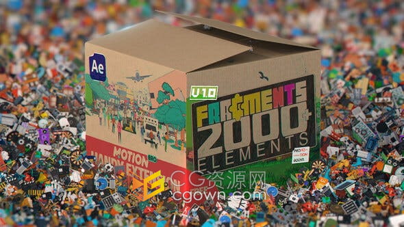 Fragments 2000+個(gè)2D元素動(dòng)畫MG圖形視頻-AE模板
