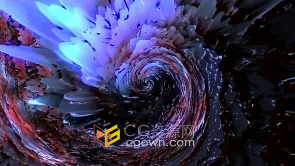 视频素材-淡紫色调液体变化纹理抽象爆炸旋转螺旋形漩涡能量动画背景