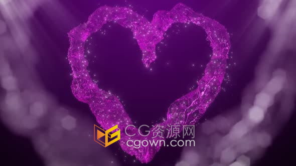 視頻素材-優(yōu)雅粉紅色心形水流動耀眼粒子漂浮動畫婚禮周年紀念晚會背景