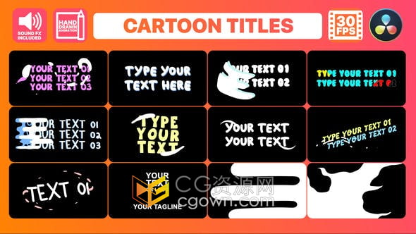 达芬奇模板-有趣卡通风格标题和过渡元素制作儿童视频解释器动画品牌名称展示