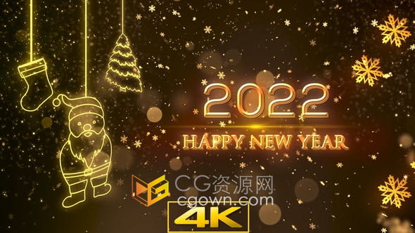 视频素材-4K圣诞新年闪光粒子元素2022新年祝福贺卡舞台表演庆祝活动背景