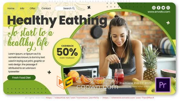 PR模板-餐厅酒吧食堂视频展示健康食品健身轻食均衡饮食介绍包装
