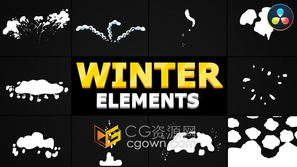 达芬奇模板-创意手绘雪元素和过渡制作冬季运动节目新年视频特效动画