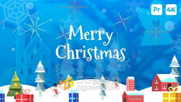 PR模板-4K现代圣诞节装饰动画图标场景雪花过渡喜庆节日新年元素视频相册