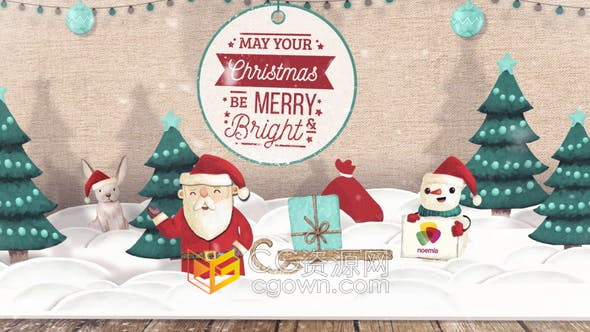 AE模板-温馨可爱圣诞节祝福问候有趣翻开弹出贺卡动画