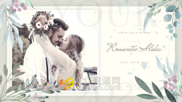 AE模板-美丽干净花卉动画浪漫婚礼电子邀请函唯美视频相册