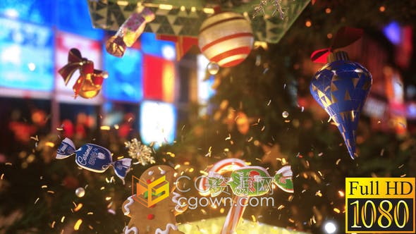 AE模板-彩灯装饰圣诞礼物开盒惊喜烟花糖果玩具卡通圣诞新年元素展示