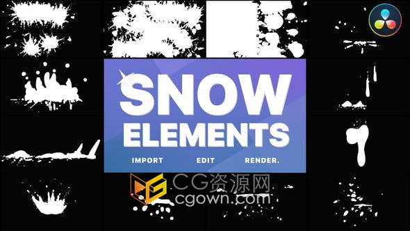 达芬奇模板-卡通有趣雪花雪球爆炸独特雪元素社交媒体短视频叠加过渡