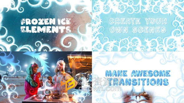 PR模板-10种透明效果美丽霜冻元素魔法冰冻生长动画霜冻图案过渡