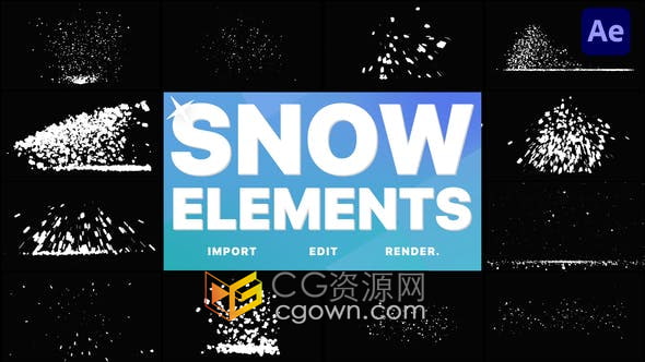 AE模板-冬季雪元素過渡飛舞雪花卡通暴風(fēng)雪雪球爆炸動畫