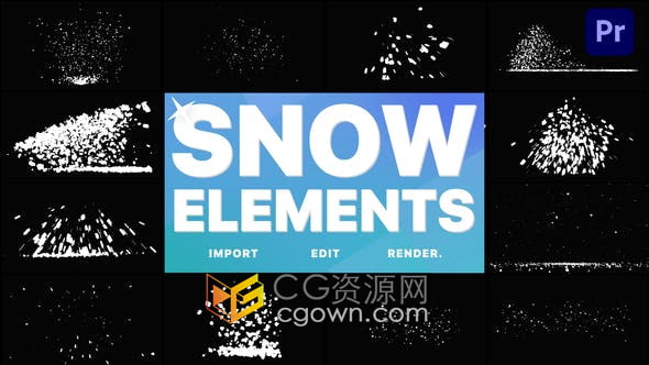 PR模板-很酷的雪元素抖音小視頻雪花特效轉(zhuǎn)場圣誕節(jié)新年節(jié)日派對視頻疊加
