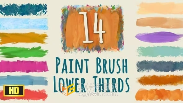 视频素材-14种带通道彩色墨粉画笔描边飞溅涂鸦水彩效果笔刷标题动画
