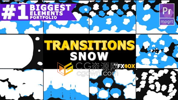 PR模板-彩色云和雪动画过渡元素用于卡通创意有趣冬季新年视频