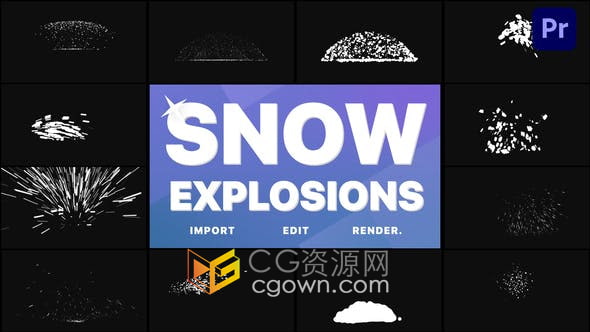 PR模板-飞舞的雪球爆炸的雪堆卡通冬季视频节目动态雪爆元素叠加