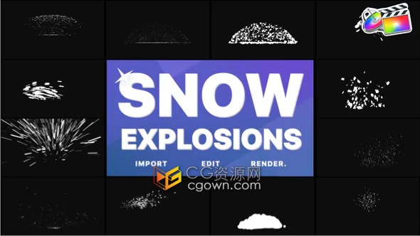 FCPX插件-12组卡通手绘爆炸雪花飞雪球雪堆元素动画Snow Explosions