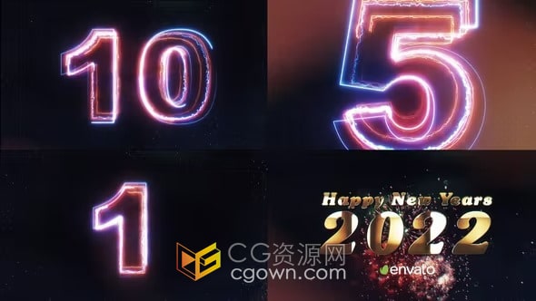 霓虹燈能量電流數(shù)字特效動(dòng)畫2022新年倒計(jì)時(shí)10秒倒數(shù)視頻-AE模板