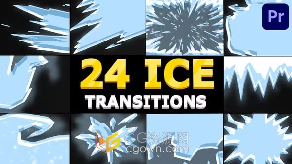 PR模板-24个卡通酷炫的动画雪和冰霜冻结过渡效果元素