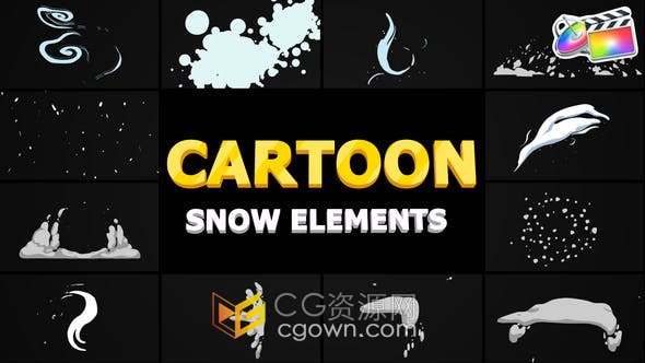 卡通元素冬天雪花MG图形24种效果+3组转场动画-FCPX插件