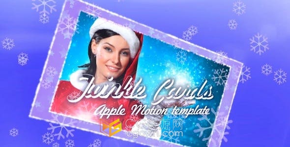 Apple Motion模板-闪烁卡片雪花粒子圣诞节照片幻灯片视频相册