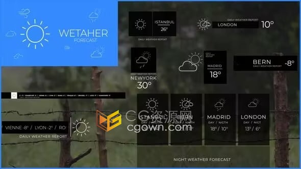 AE模板-气候报告天气预报各种天气图标元素