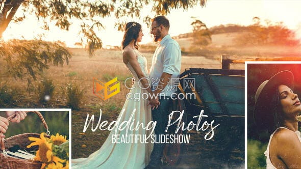 AE模板-复古田园风格美丽婚礼开幕式视频婚纱照片婚礼相册