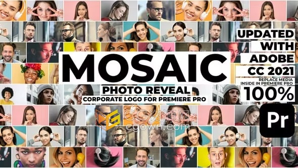PR/AE模板-马赛克照片视频墙企业标志公司年度总结年终会议LOGO片头