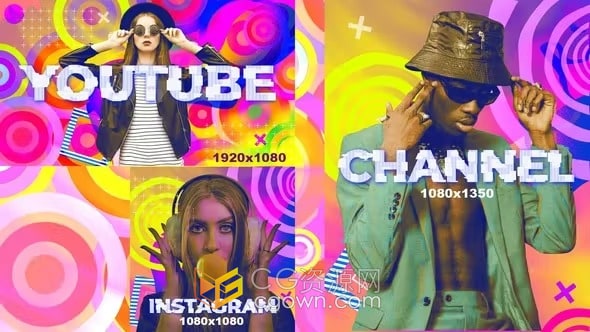 缤纷色彩时尚元素社交媒体宣传海报舞蹈音乐频道综艺节目包装片头AE模板