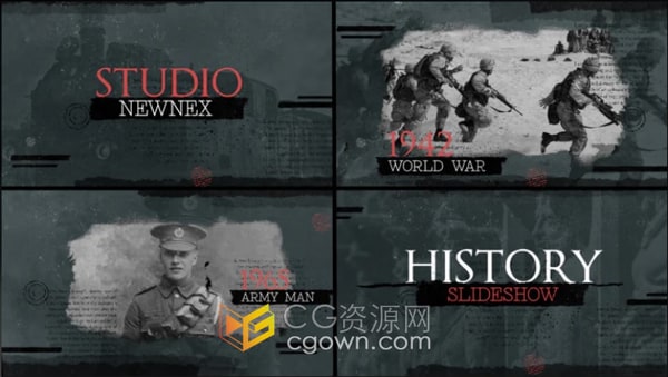 AE模板-笔刷蒙版遮罩效果军事战争纪录片英雄领袖人物介绍历史相册