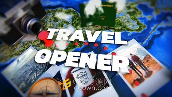 旅行照片俯视效果3D地图路线展示冒险旅行视频相册片头AE模板
