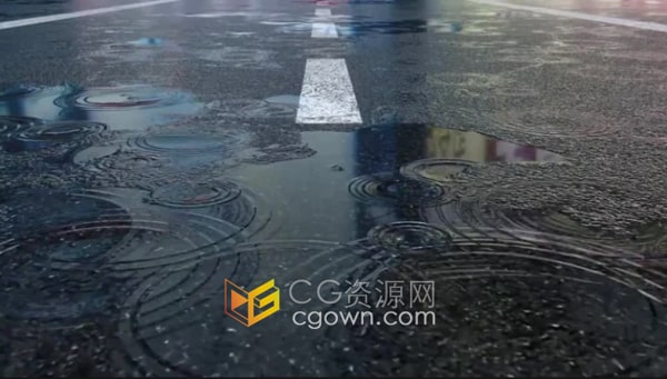 镜头移动实拍街道人行道上的雨滴在浅水坑上泛起涟漪视频素材