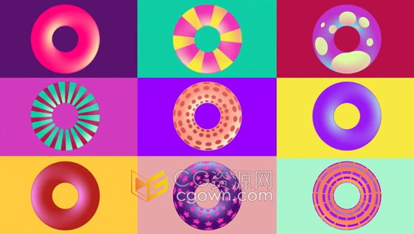 彩色甜甜圈抽象3D动画背景PR模板