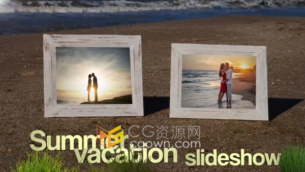 AE模板-海滩真实场景3d跟踪标题和照片制作求婚纪念日旅行视频相册