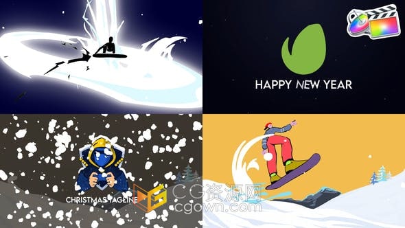 FCPX插件-卡通图形动画制作冬奥会体育比赛滑雪视频片头