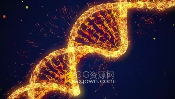 金色发光粒子DNA链螺旋4K分辨率动态图形视频素材