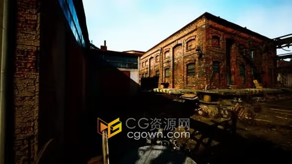老化夕陽下廢棄工業(yè)建筑古老場景動(dòng)畫視頻素材