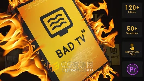 Bad TV电视信号图像损坏数字失真过渡效果PR工程高质量Luts和音效素材包