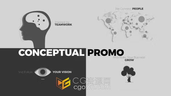Conceptual Promo創(chuàng)意設(shè)計(jì)形象概念宣傳黑白色調(diào)動畫圓點(diǎn)演繹創(chuàng)意視頻AE模板