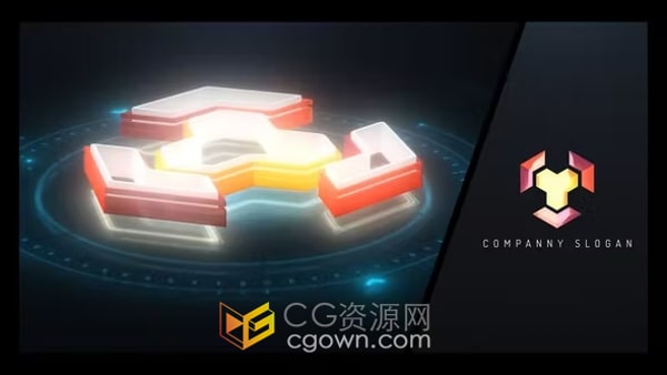 科技片頭AE模板發(fā)光線條繪制3D技術(shù)標(biāo)志構(gòu)建動畫